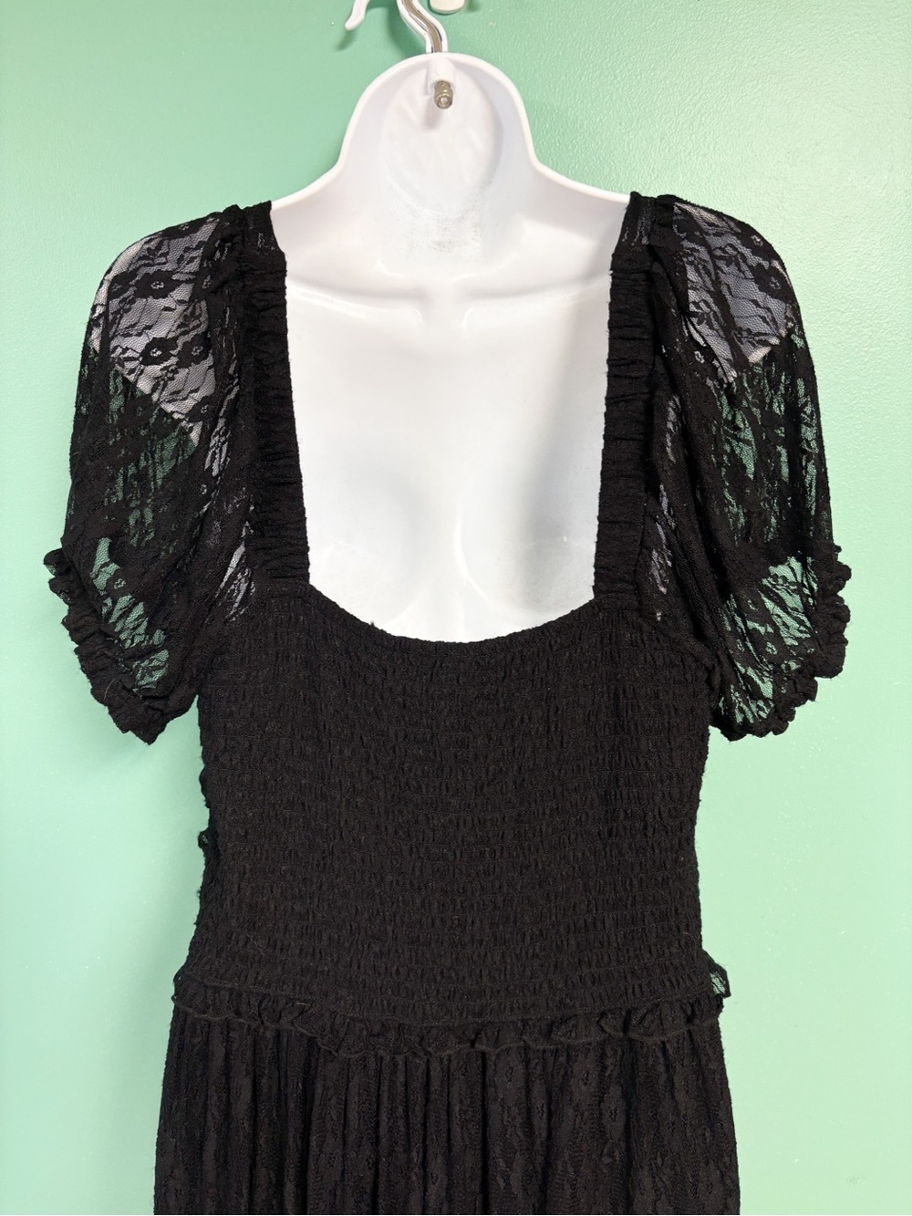 NWT AE American Eagle Mixed Knit Lace Bodice Midi Romper Dress Black Size L NEW - Picture 9 of 12